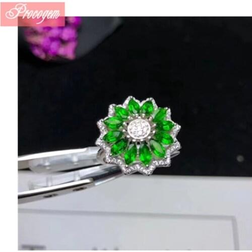 Natural Diopside Ring Sun flowers shaped Genuine Gemstone female Ring 925 Sterling silver Party fine Jewelry Free Shipping #080
