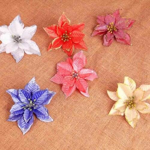 10pcs/Set 15cm Christmas Flower Xmas Tree Decoration Glitter Hollow Home Wedding Party Decor Christmas Rattan Decorated