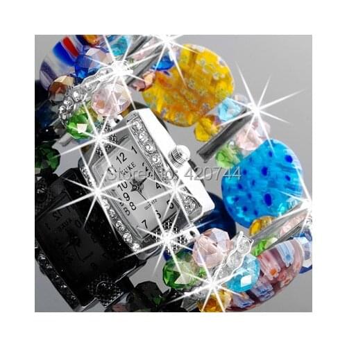 2PCS Crystal Murano Glass Bracelet Bangle Rectangle Watch HOT