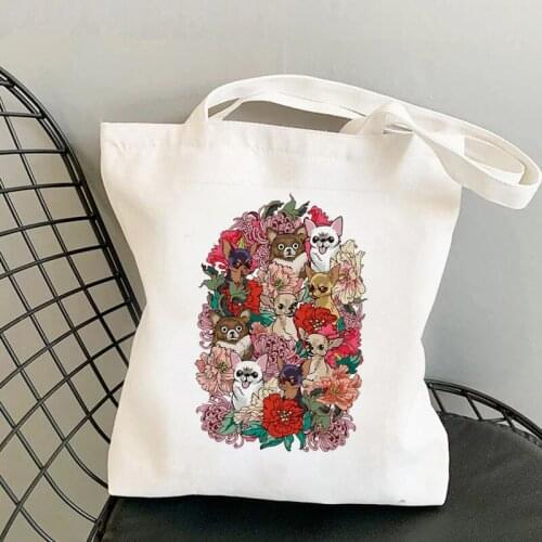 2021 Shopper Because Chihuahua Printed Tote Bag women Harajuku shopper handbag girl Shoulder shopping bag Lady Canvas Bag