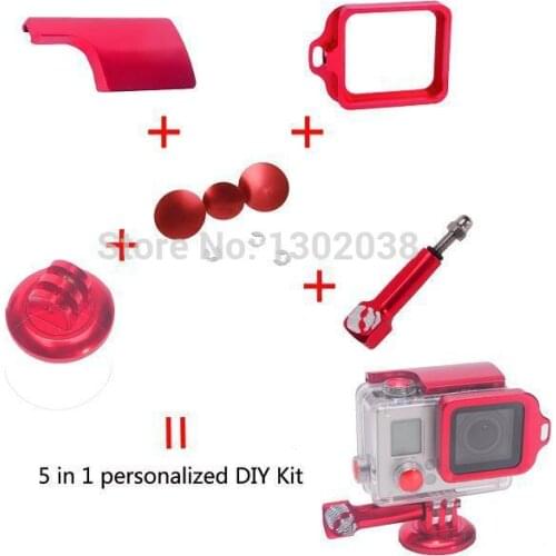 5in1 DIY set Aluminum Back Door Clip Lock buckle+lens ring+screw+button+Tripod adapter for Gopro hero 3+ waterproof housing case