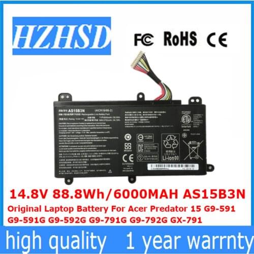 14.8V 88.8Wh/6000MAH AS15B3N Original Laptop Battery For Acer Predator 15 G9-591 G9-591G G9-592G G9-791G G9-792G GX-791