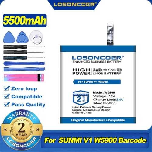 100% Original LOSONCOER 5500mah Battery For SUNMI V1 W5900 Barcode, Scanner Batteries