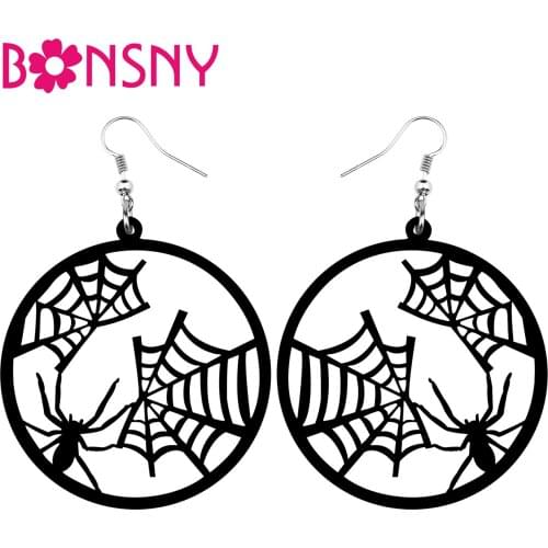 Bonsny Acrylic Halloween Big Round Circle Hollow Spider Web Cobweb Earrings Drop Dangle Girl Teen Festival New Charm Accessories