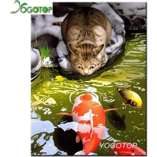 Diy Diamond Painting Cat koi fish Animal Cartoon Full Drill Mosaic Home Decoration Rhinestone Beaded Picture Japanese art YY1578