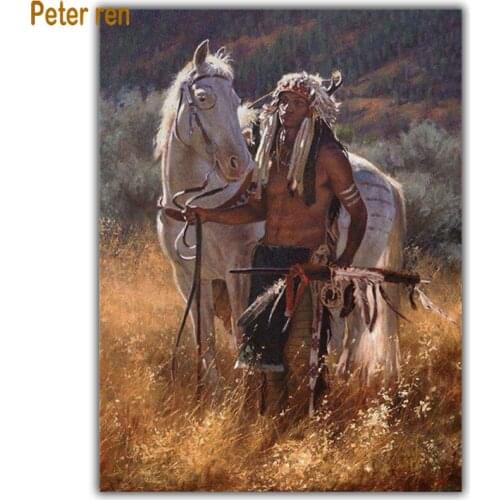 Diy Diamond painting portrait cross stitch Home Decor Square\Round diamond mosaic Full Diamond embroidery "Pulling horse hunter"