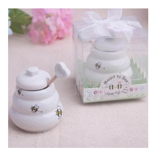 Free Shipping 100pcs Ceramic Meant To Bee Honey Jar Honey Pot Wedding Favors / Baby Shower Favors