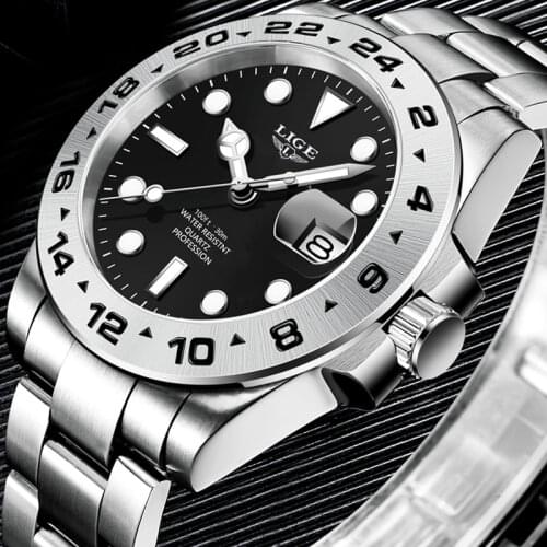 2021 Sport Wristwatch For Man LIGE Top Brand Stainless Steel Waterproof Clocks Men Watch Military Quartz WristWatch Montre Homme