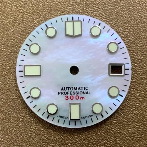 28.5MM Green Luminous Watch Dial for NH35 Automatic Movement White Shell Surface Watch Dial Spare Part