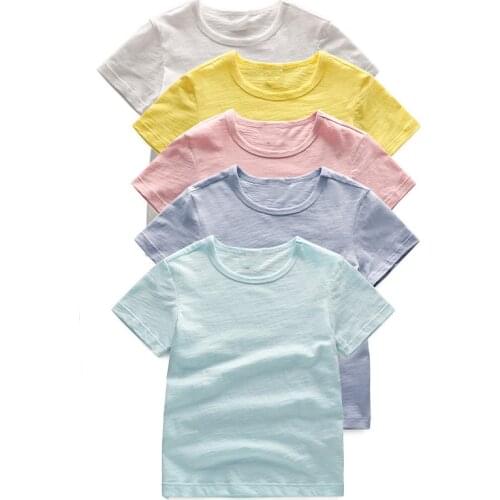 Kids Short-sleeve T-shirts Cotton Childrens Clothing Summer O-neck 0-6y Baby Boys T Shirt Solid Color Casual Button clothing