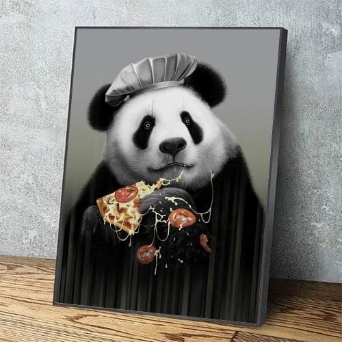 Home Decorative Pizza Canvas Panda Animal HD Prints Black Hat Cute Love Painting Modular Pictures Wall Art Poster Artwork Framed
