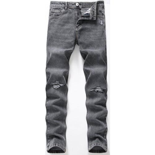 European and American New Mens Fashion Jeans Mens High-end Jeans Knee Holes Men Jean
