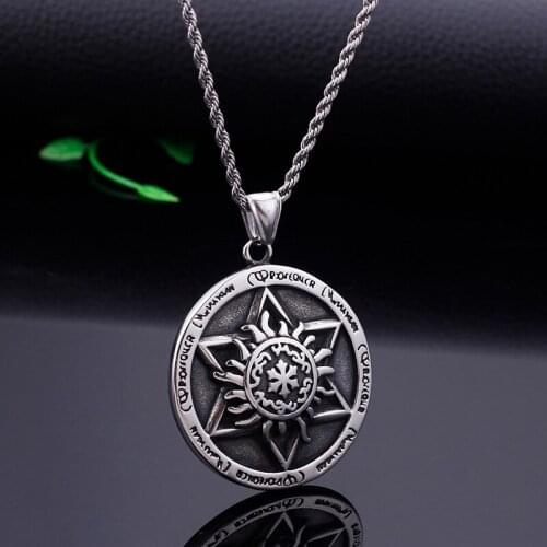 European and American jewelry Solomon seals Six-pointed star totem medal pendant Stainless steel mens pendant