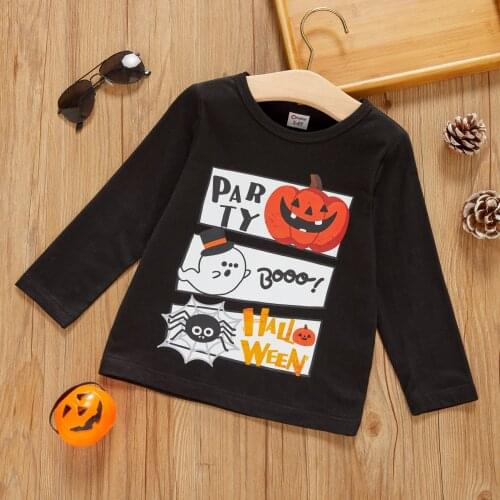 PatPat Toddler Boy Halloween Letter Pumpkin Ghost Cobweb Print Long-sleeve T-shirt