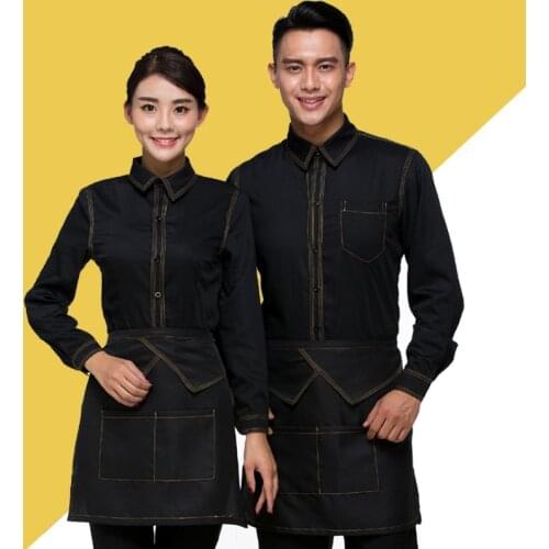 Hot Pot Shop Waitress Overalls Female Hotel Uniform Coat Autumn Winter Catering Dining Cafe Waiter Men Long Sleeves Shirt H2397