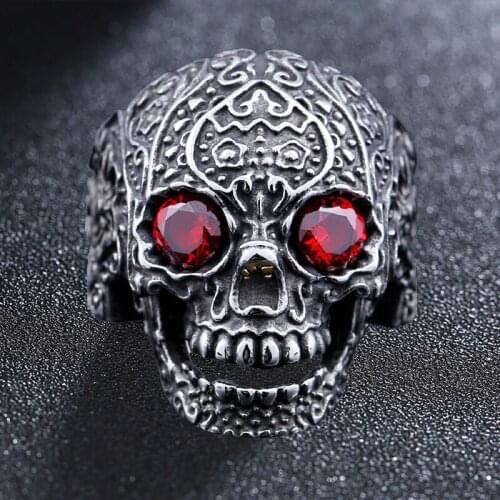 Hot Sale 316L Stainless Steel Skull Ring Punk Biker Man Classic Flower Skeleton Rings Fashion Jewelry