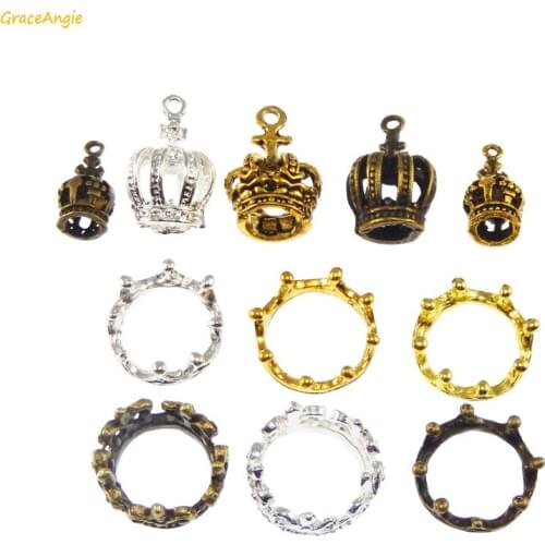 GraceAngie 50g Crown Shape Antique Bronze Gold Necklace Bracelet Pendant Charms Women DIY Jewelry Accessory Finding Gift