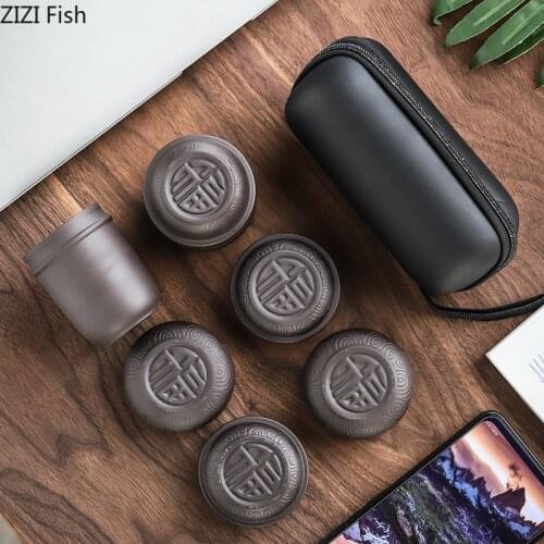 Japanese Style Ceramic Filter Teapot Gaiwan Teacups Four Cups Handmade Portable Travel Household Office Kung Fu Tea Set