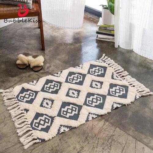 Bubble Kiss Nordic Colorful Cotton Tassel Rug Home Carpets For Living Room Decoration Non-slip Carpet For Bedroom Floor Mat