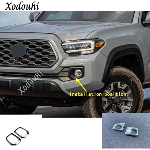 Car Cover Trim Front Head Fog Light Hood Lamp Frame Sticker Parts 2pcs For Toyota Tacoma 2015 2016 2017 2018 2019 2020