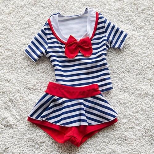Navy Striped Swimsuits For Girls Two Pieces Swimming Suit Children Beach Swimwear Girls Bodysuit 4T To 10T Kids Bathing Suits