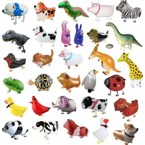 Mixes Walking Animal Helium Balloons Cute Cat Dog Panda Dinosaur Tiger Pet Air Ballons Birthday Party Decorations Kids and Adult