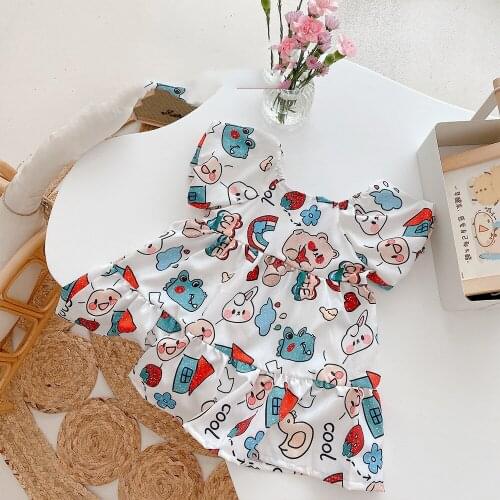 Girls cute holiday dress Summer 2021 baby children cartoon puff sleeve thin princess dresses