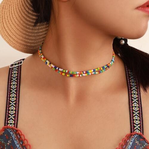 Bohemian Women Necklace Layered Choker Necklace Beads Chain Colorful Beach Jewelry Clavicle Chain Party Birthday Gift