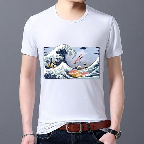 Mens Tops S-5XL TShirt Summer New Street Style Wave Pattern Series Tee Shirt White All-match Print Male Short Sleeve Clothes