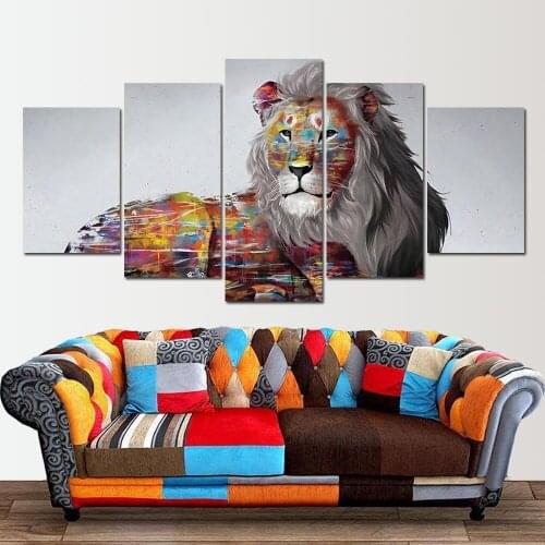 Nordic Decor 5 Panels Watercolour Lion Oil Painting On The Canvas Prints Tiger Wall Art Mural Poster Picture For Living Room