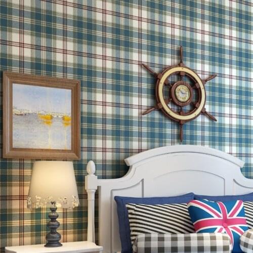 Beibehang wall paper British Mediterranean-style non-woven Pune plaid wallpaper bedroom living room childrens room full