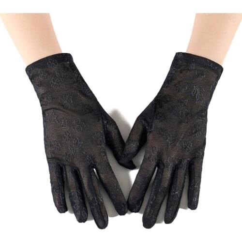 Summer Lace Gloves Women Sweet Flower Print Gloves Female Outdoor Cycling Sunscreen Gloves Solid Color Driving Anti-UV Guantes