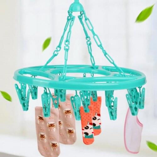 18Pcs Clothing Hanging Clips Plastic Multifunctional Round Spring Clothes Hanger Clothing Dryer Rack with Clip