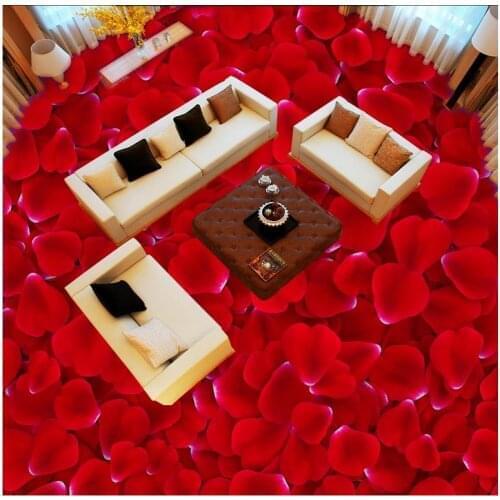 PVC waterproof floor Custom Photo self-adhesive 3D floor Romantic love rose petals 3D wallpaper floor for living room