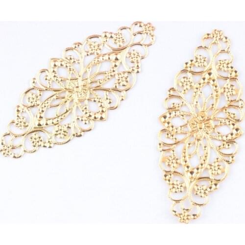 Free shipping Retail 5 Gold Plated Filigree Flower Wraps Connectors JMetal Crafts Gift Decoration DIY Findings 8x3.5cm F0399