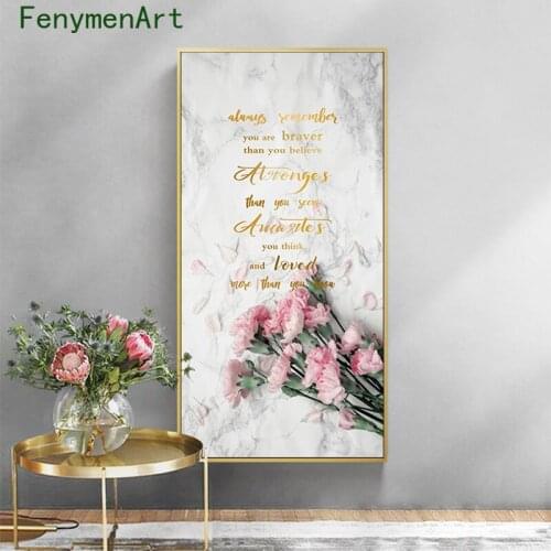 Nordic Pink Flowers Plants Poster Print Pink Rose Peony Carnation Cherry Blossoms Canvas Painting Wall Art Picture Home Decor