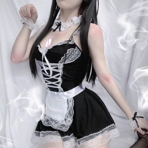Sexy Lolita Japanese Maid Cosplay Costume Lingerie Babydoll Dress Uniform Erotic Role Play French Apron Servant For Women