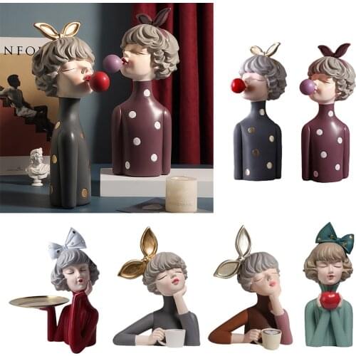 Modern Nordic Style Pretty Girls Figure Statues Resin Figurines For Home Room Decors Ornament Birthday Gift