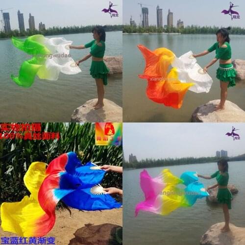 New Girls Adults Hand-made Colorful Silk Bamboo Flame Belly Dance Long Folding Fan Veils New dyed Stage Performance Props Fans