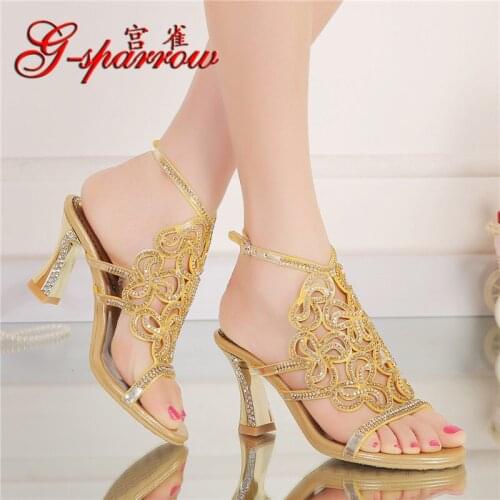 G-SPARROW Summer Fashion Comfortable High-heeled Women Korean New Diamond Sandals Open Toe With Diamonds Crystal Shoes