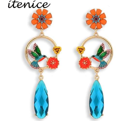 New Design Antique Colorful Crystal Earrings For Women Interested Cartoon Bird Rhinstone Brincos Women Girls Birthday Gift