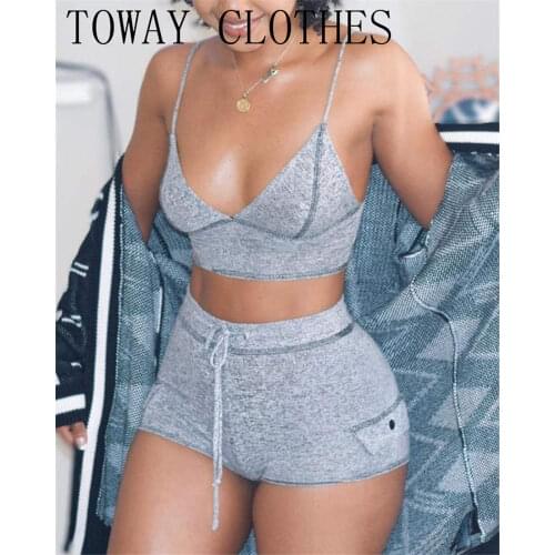 Women V-Neck Solid Color Sleeveless Tube Top With Short Pants Suit Sets 2PCS