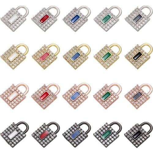 ZHUKOU 8x12mm creative Lock charms multicolor Brass Cubic Zirconia pendants for DIY jewelry accessories making findings VD693