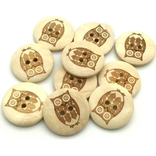 20PCS 25mm Wooden Round Owl Pattern Button For Crafts Scrapbooking DIY Sewing Accessories 2 Holes At Random Wood Buttons SC016