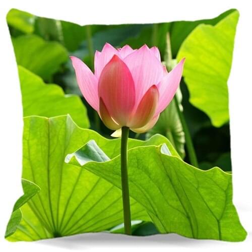 2017 Square 16" 18" Cotton polyester white pink lotus of Cushion Cover Decorative Chair sofa car Seat Home Living Textile