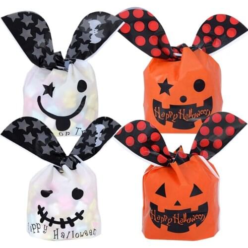25Pcs Cute HaPPY Halloween Candy Bag Food Biscuit Cookie Snack Plastic Package Bags Halloween Party Decoration Supplies Gift Bag