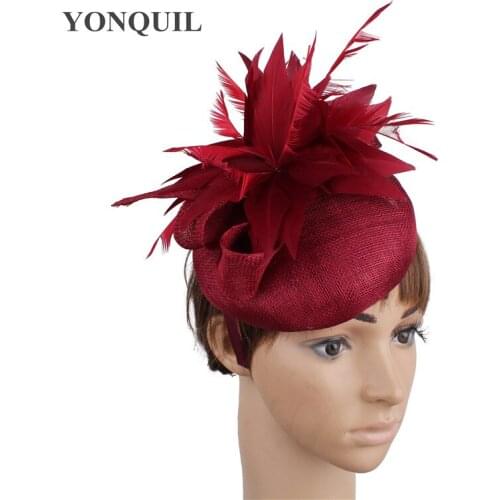 4-Layer Sinamay Marron Wedding Women Headwear Fancy Fascinator Hats Hair Pin Flower Feather Fedora Cap For Occasion Party Event