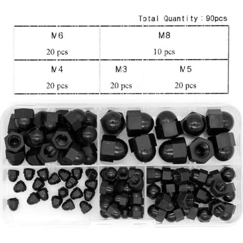 90 Pcs Bolt Dome Cover Caps Bolt and Nut Protection Cover Cap Hexagon Black Plastic Nut and Bolt Cover M3 M4 M5 M6 M8