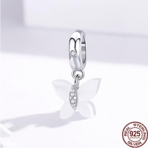 925 sterling silver shell pearl butterfly necklace pendant fit Pandora beads bracelet charm for women luxury jewelry DIY gift