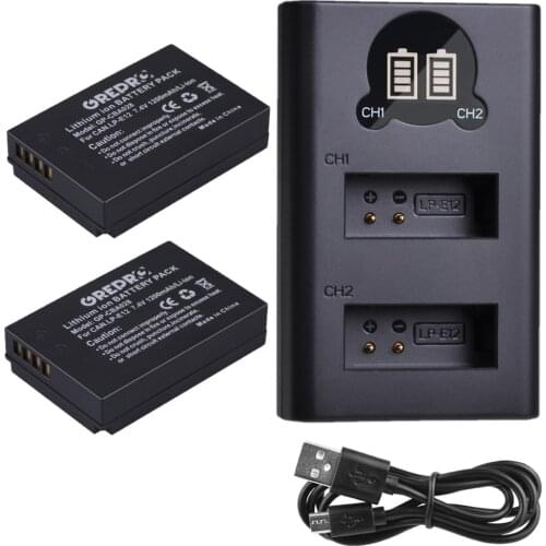 1200mAh LP-E12 LPE12 Battery + LP E12 Charger with USB and Type-c Port for Canon EOS M10 EOS M50 DSLR M 100D Kiss X7 Rebel SL1